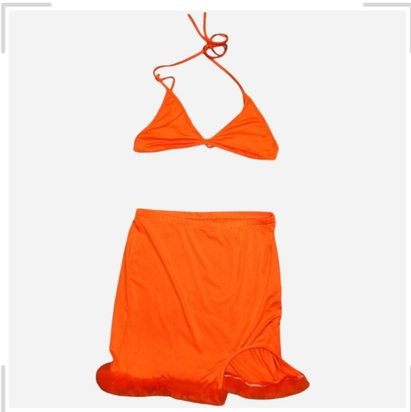 Orange Fuzzy Mesh Skirt Set - Picture 2 of 16